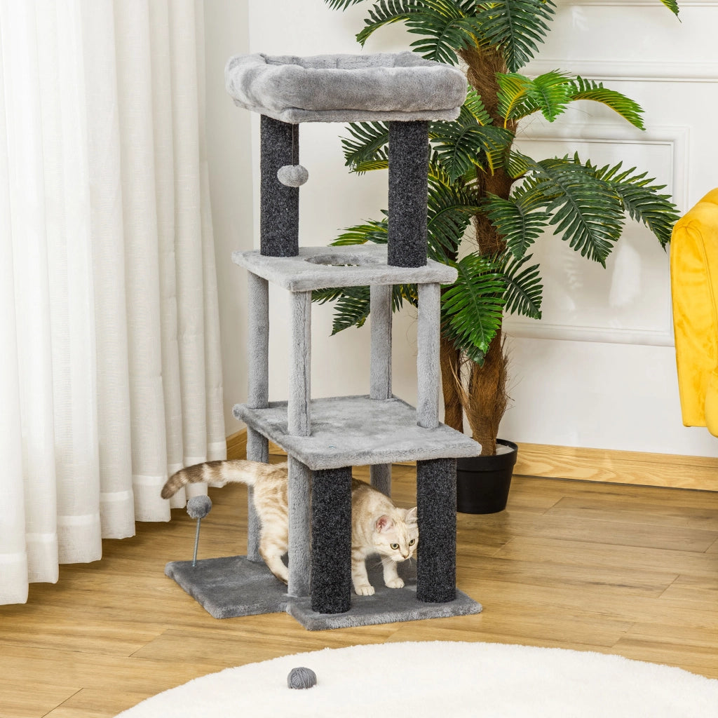 Albero per gatti con piattaforme e nicchie ¨C Zephmum ¨C Grigio 48x48x100 cm