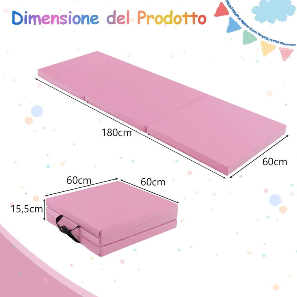 Tappetino yoga pieghevole in pelle PU, Materassino fitness spessore multifunzionale e antiscivolo 180x60x5cm Rosa scuro-Tappetini ginnastica e yoga