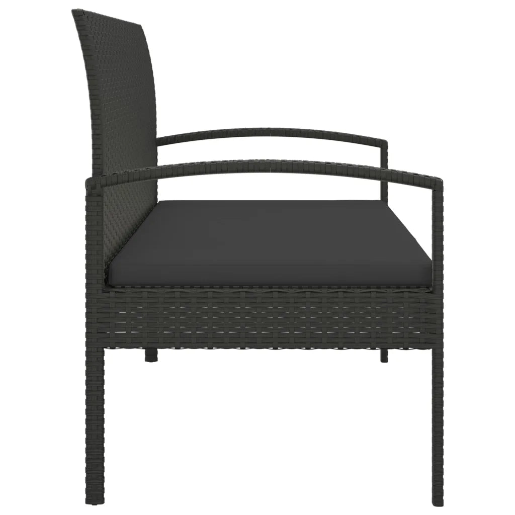 Panca da Giardino con Cuscino Nera 105 cm in Polyrattan