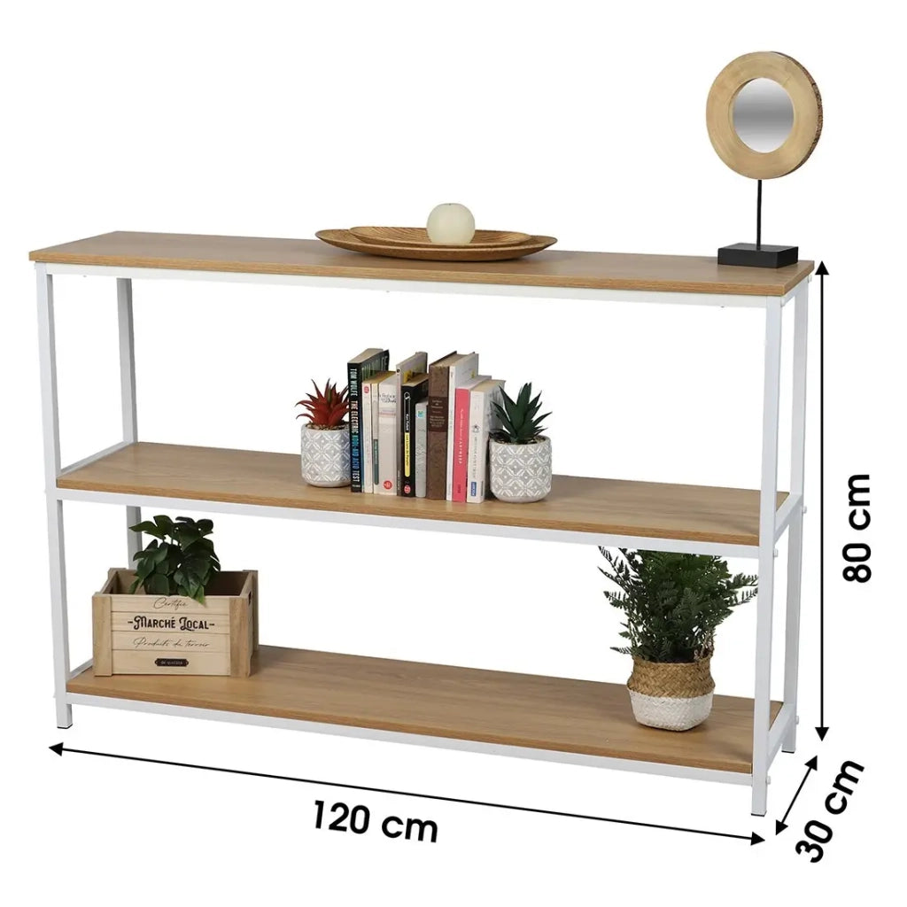 Libreria a 3 livelli collezione PUEBLO – Stile industriale, colore rovere e bianco