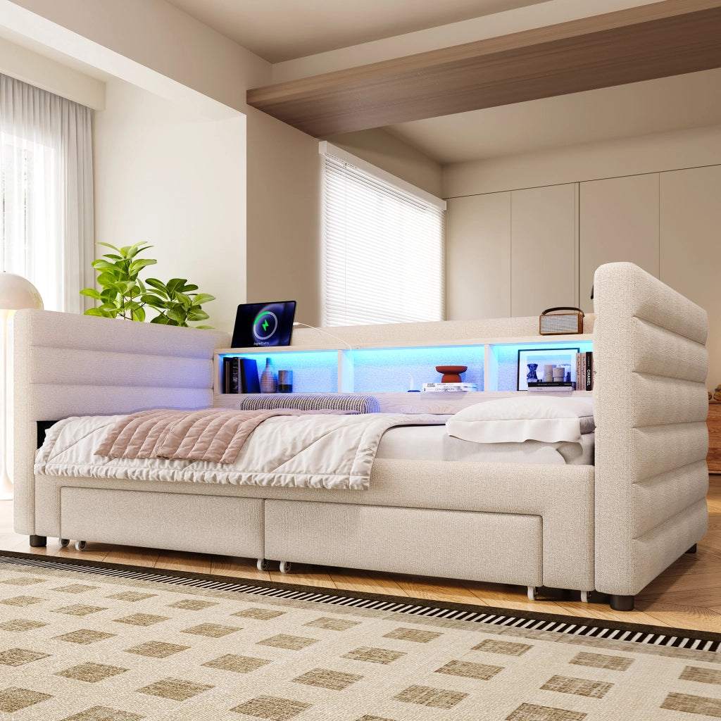 Tagesbett multifunzione velluto beige 90x190 cm