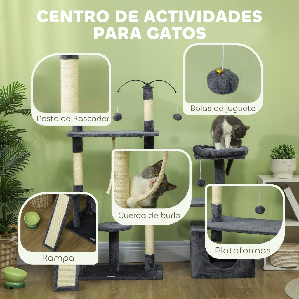 Torre per Gatti con Piattaforme e Posti in Sisal ¨C zephmum ¨C Grigio Scuro 134 cm