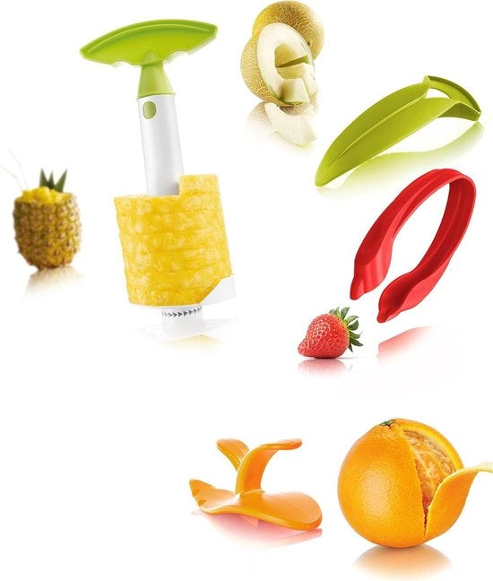 Set di Frutta - Slicer di Melone Slicer di Fragola Strucciatore di Agrumi & Slicer di Ananas Multicolore - Set di Cucina per la Preparazione di Frutta