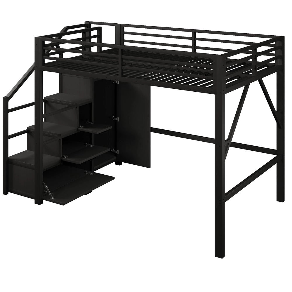 Letto a Soppalco con Armadio e LED ¨C MINIMAL ¨C Metallo Nero 140x200