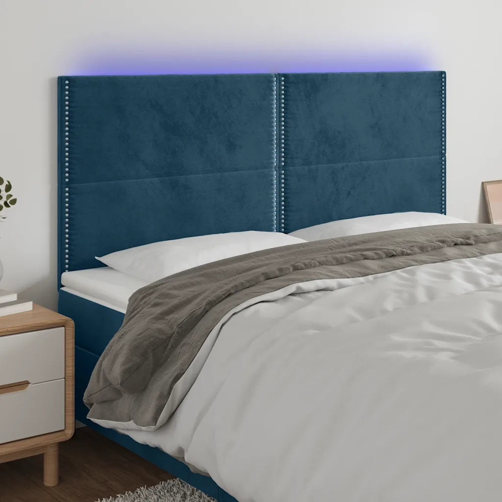 Testiera a LED Blu Scuro 200x5x118/128 cm in Velluto