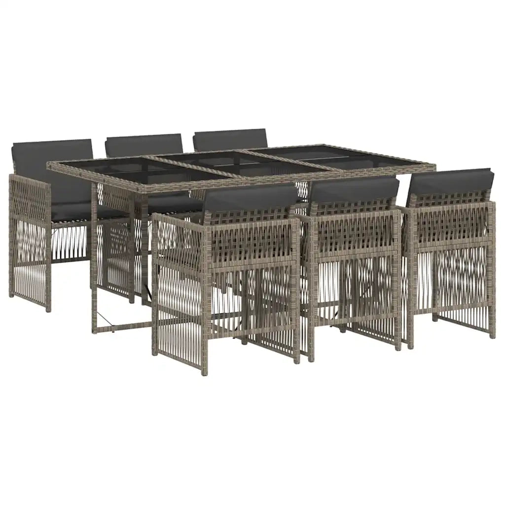 Set da Pranzo da Giardino 7 pz con Cuscini in Polyrattan Grigio