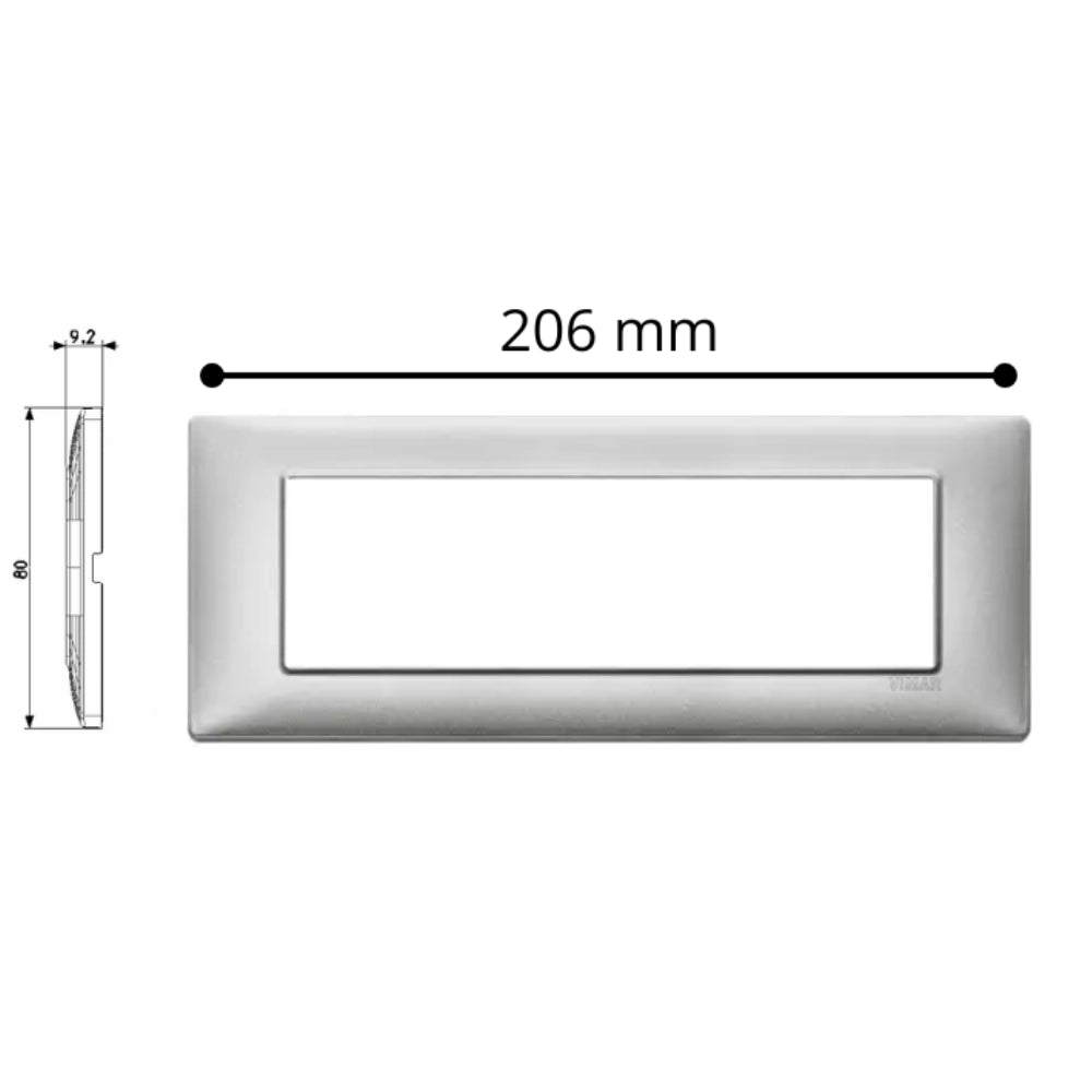 Placca vimar metallo modello plana 7 moduli argento metallizzato 14657.71