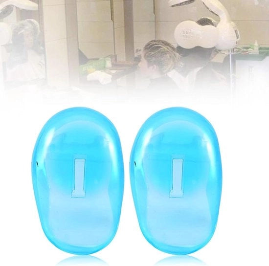 Orecchini protettivi in silicone riciclabili per proteggere la tinta capillare durante la tintura - 2 pezzi, impermeabili e adatti per uso domestico, doccia, bagno o salone - trasparente blu