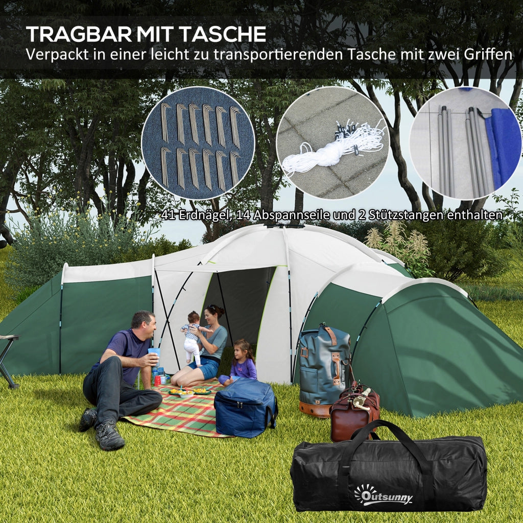 Tenda da campeggio 4 stanze per 6-9 persone ¨C zephmum ¨C Verde 615x615x225 cm