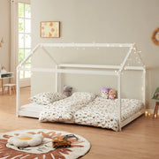 Letto per Cameretta 'Cerro' a Forma di Casetta 140 x 200 cm Legno di Pino Bianco [en.casa]