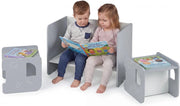 Set Tavolo e 2 Sedie per Bambini, Tavolo e Sedie Salvaspazio per Bambini 3+ Anni con Lavagna per Disegnare e Piedini Antiscivolo, per Camerette, Soggiorno e Studio (Grigio)