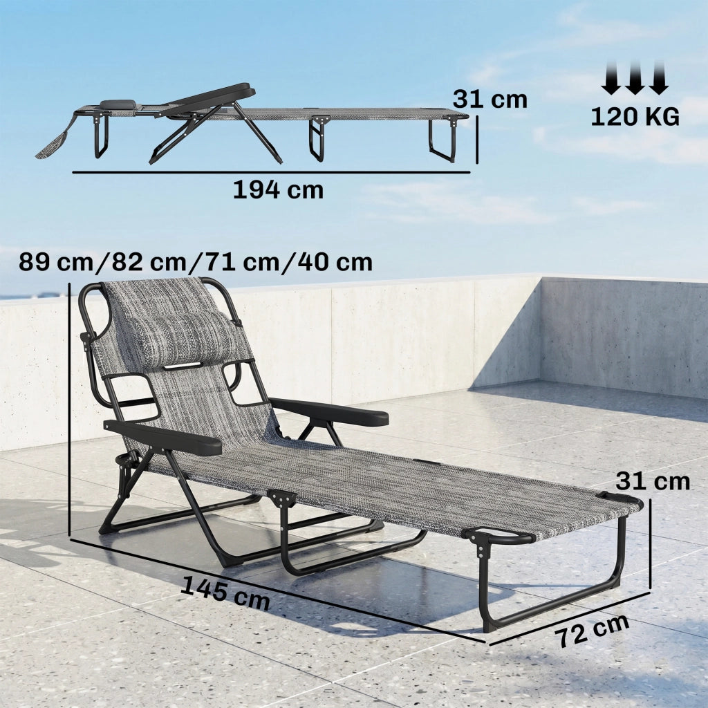 Chaise longue pieghevole regolabile ¨C zephmum ¨C grigio 72x194x31 cm