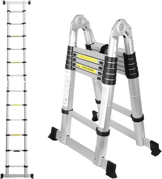 Scala Telescopica - Scala Telescopica a Volo - Altezza di Lavoro - Alluminio - Adatto per Uso Privato e Professionale - Scala Telescopica a Volo - Massima Carico 150 kg