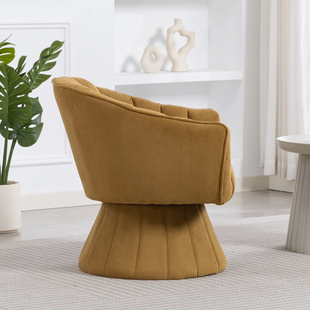 Poltrona girevole 360° imbottita in velluto a coste giallo senape; 70x66x72 cm
