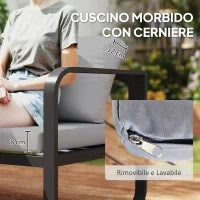 Set da Esterno 3 Pezzi con Divano 3 Posti Convertibile, Divano 2 Posti e Tavolino da Esterno, Grigio e Nero