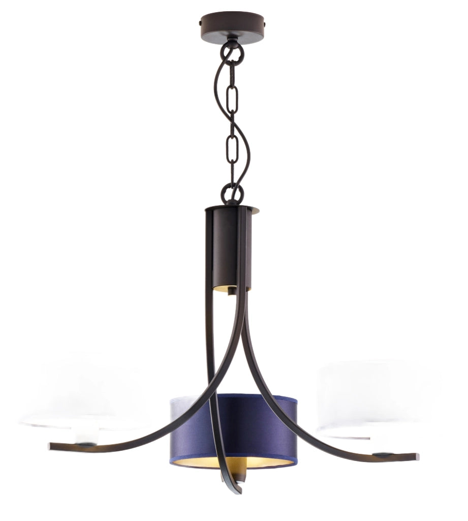 Lampadario nero a catena paralumi blu 3xE27 Arthur Jupiter