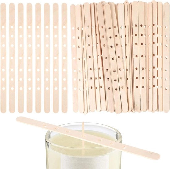 Halteri in legno per stoppini candela 100 pezzi - Centratori per stoppini candela - Alloggi multiwick per creazione di candele - Alloggi per barre di cera - Kit di materiali DIY per creazione di candele