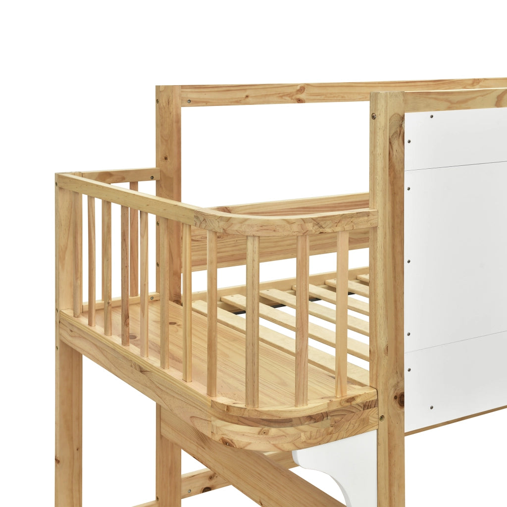 LETTO A CASTELLO 90x200 cm con scaletta contenitore, legno bianco/naturale