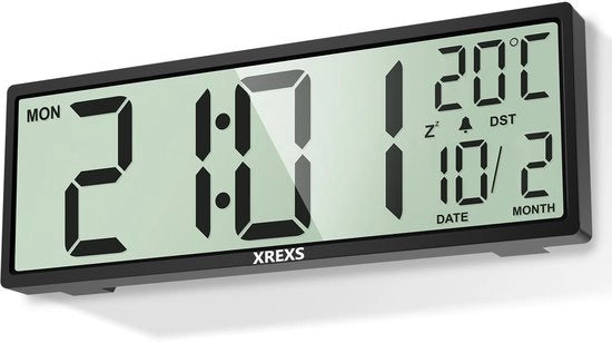 Orologio digitale 14,5 pollici, tempo, calendario, temperatura, funzione orario legale estivo, alimentato da batterie, per camera da letto, soggiorno, classe, ufficio (nero)