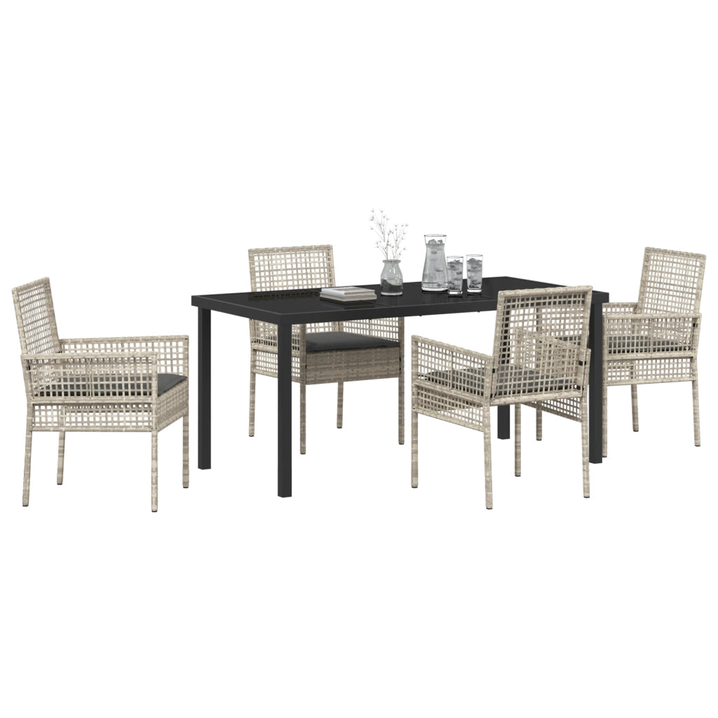Set da pranzo giardino da 5 pezzi con cuscini grigio chiaro polyrattan