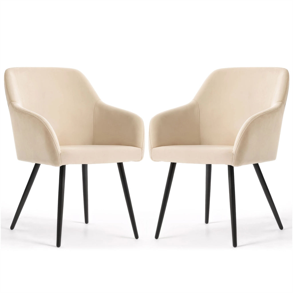 Set di 2 Sedie in velluto liscio ESTELLE Beige gambe nere