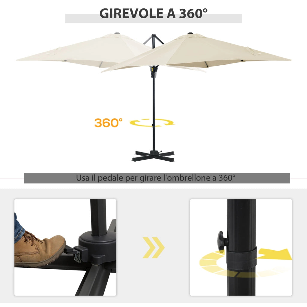 Ombrellone da Giardino con Angolazione Regolabile su 5 Livelli e a 360¡ã, 2.5x2.5 m, color Crema