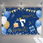 Decorazioni di compleanno per bambino/a - 7 anni - Banner di sfondo - Disegno di tessuto - Poster - Felice 7° compleanno - Feste - Fotografia blu di sfondo - Benvenuto - 150 cm x 90 cm
