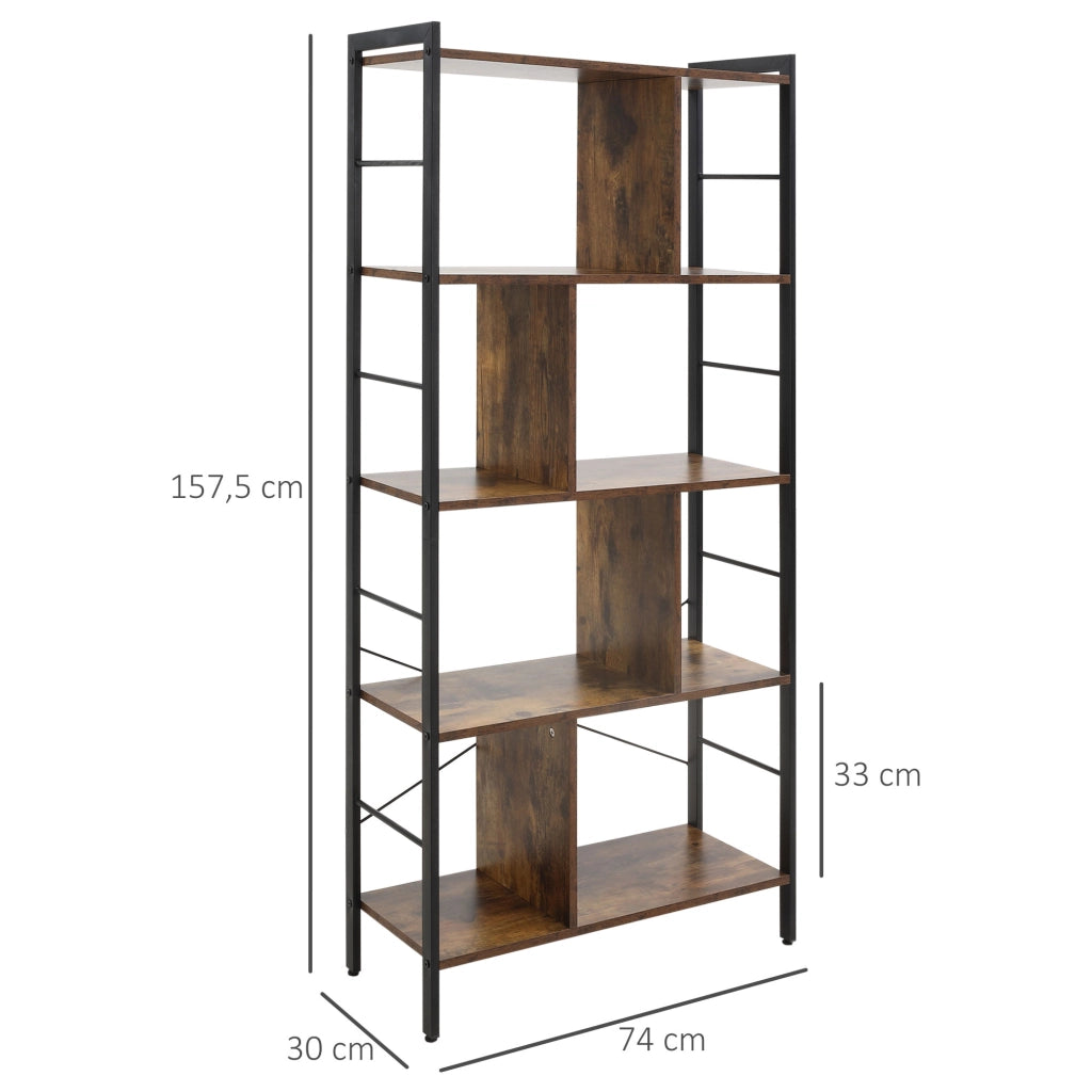 Libreria Scaffale 4 Livelli 8 Scomparti Stile Industriale ¨C zephmum ¨C Marrone 74x30x157,5 cm
