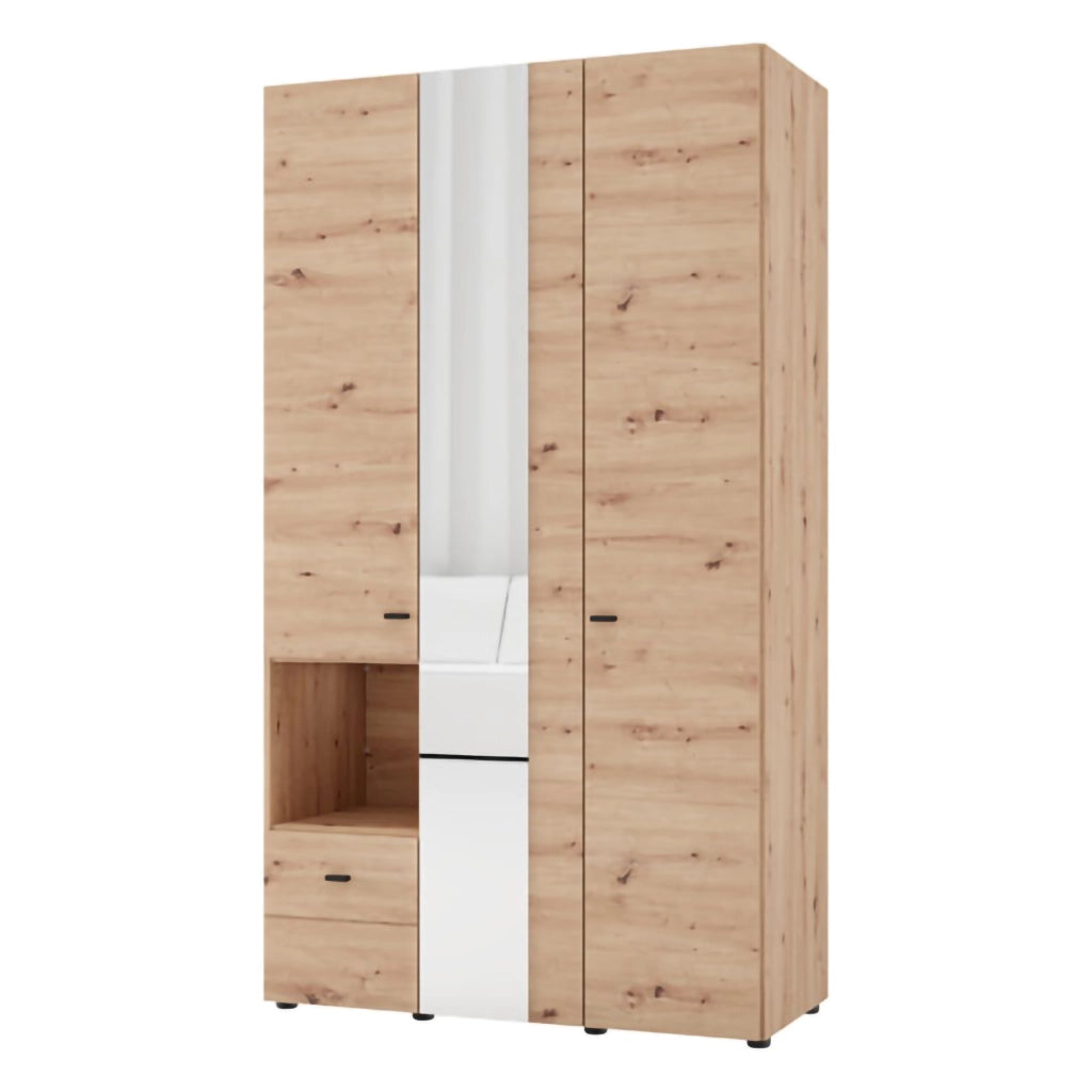 Armadio Camera da Letto Patzcu, Guardaroba 3 Ante Appendiabiti, 117x52 cm Marrone Rovere Nodi