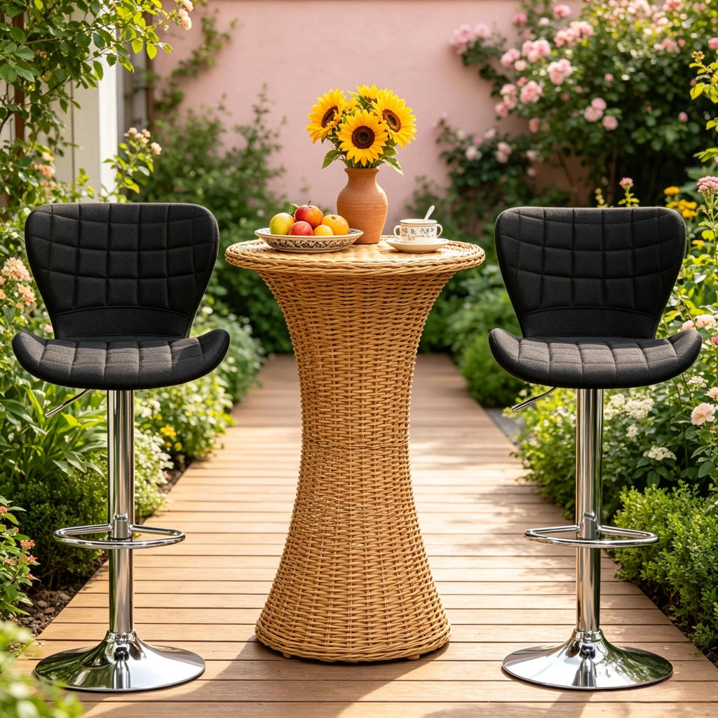 SGABELLO da bar regolabile 47x51,5x89,5-111,5 cm in lino nero Set da 2 pezzi