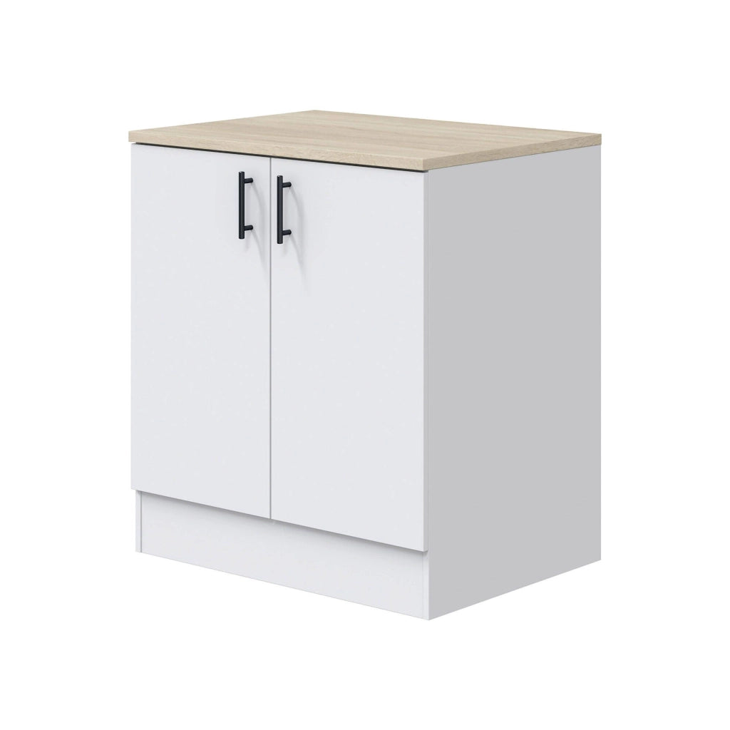 Mobile per lavello 2 ante Nolia, Base sottolavello, Mobile lavello con ante, Struttura base per lavello, 80x60 h90 cm, Bianco e Rovere