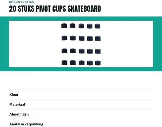Pivot Cups 16 mm - 20 pezzi - Skateboard/Longboard - Sostituzione per Trucks - Materiale PU - Assorbimento del rumore - Componenti skateboard
