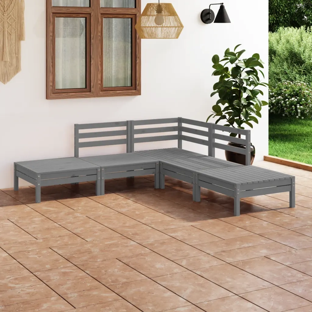 Set Salotto da Giardino 5 pz | Set di Mobili da Esterno in Legno Massello di Pino Grigio