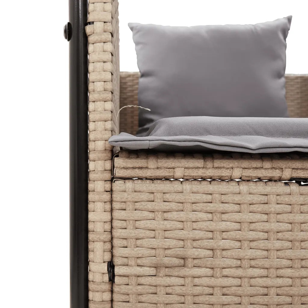 Lettino Prendisole | Sdraio da giardino | Lettino da sole con Tetto e Tende Beige in Polyrattan