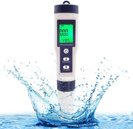 Misuratore di pH 5-in-1 TDS EC Contenuto di Sali Temperatura Tester con Illuminazione di Sfondo - Alta Precisione, Adatto per l'Acqua di Bere, Piscine, Acquari e Laboratori
