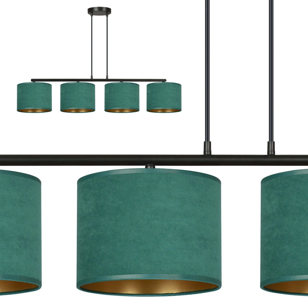 Lampadario Emibig Hilde 4 luci E27 verde oro nero tessuto