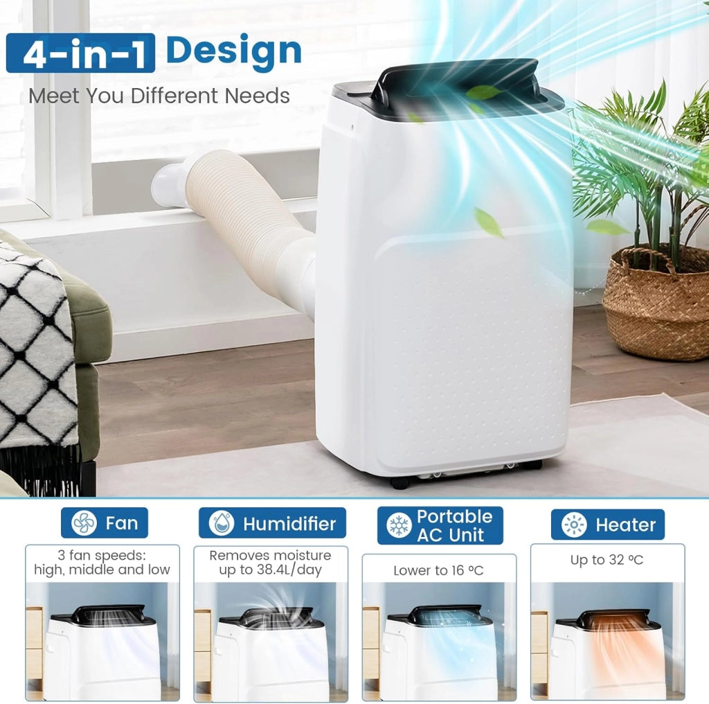 Condizionatore Portatile con Evacuazione, Climatizzatore Portatile 4 in 1 Ventilatore & Deumidificatore & Raffreddatore & Riscaldamento, 3 Modalità di Controllo Intelligente, Timer (12000BTU)