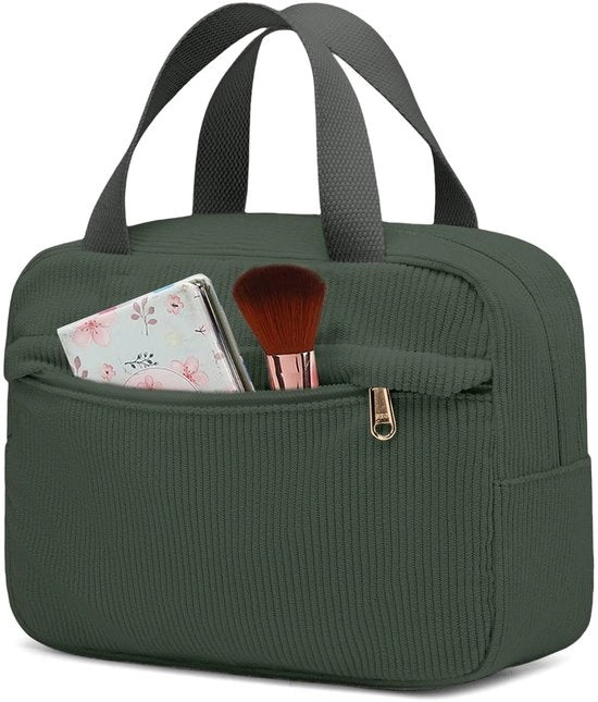 Borsa a strisce corduroy con chiusura metallica, organizzatore di cosmetici da viaggio per donne, tassen per viaggi, scuola, regalo.