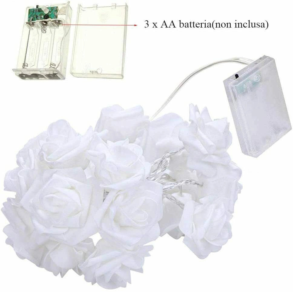 Luci Ghirlanda con 10 Rose luminose bianche a led Bianco Caldo Wedding Matrimoni