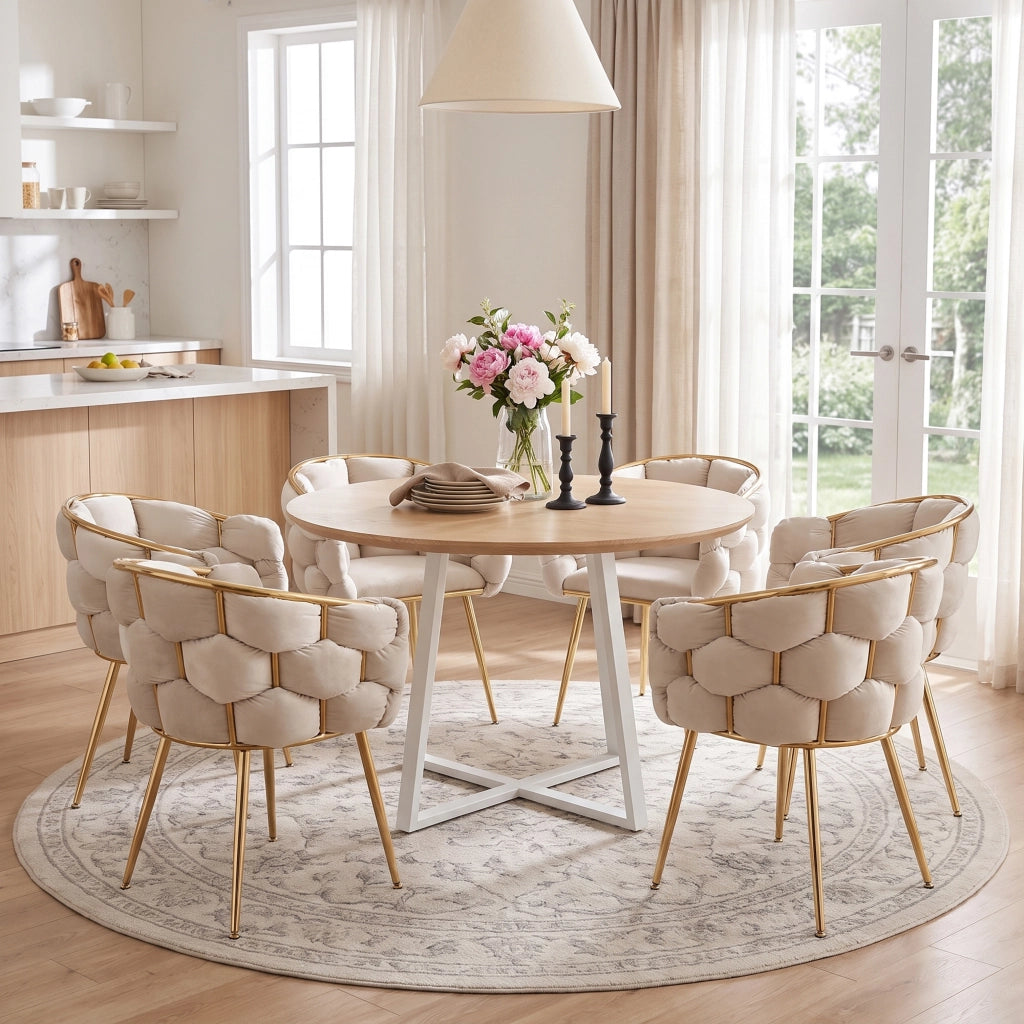 SEDIA Imbottita con braccioli in velluto beige struttura in metallo