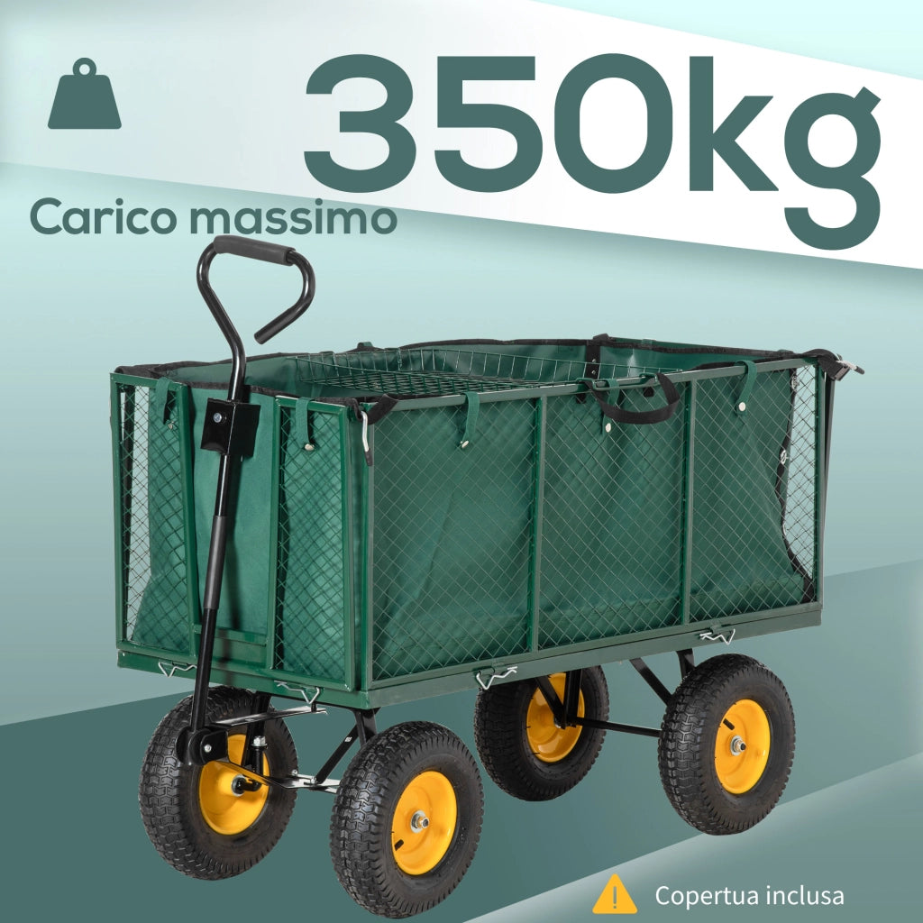 Carrello da Giardino 342L con Ruote ¨C Zephmum ¨C Verde, 138x57x84cm