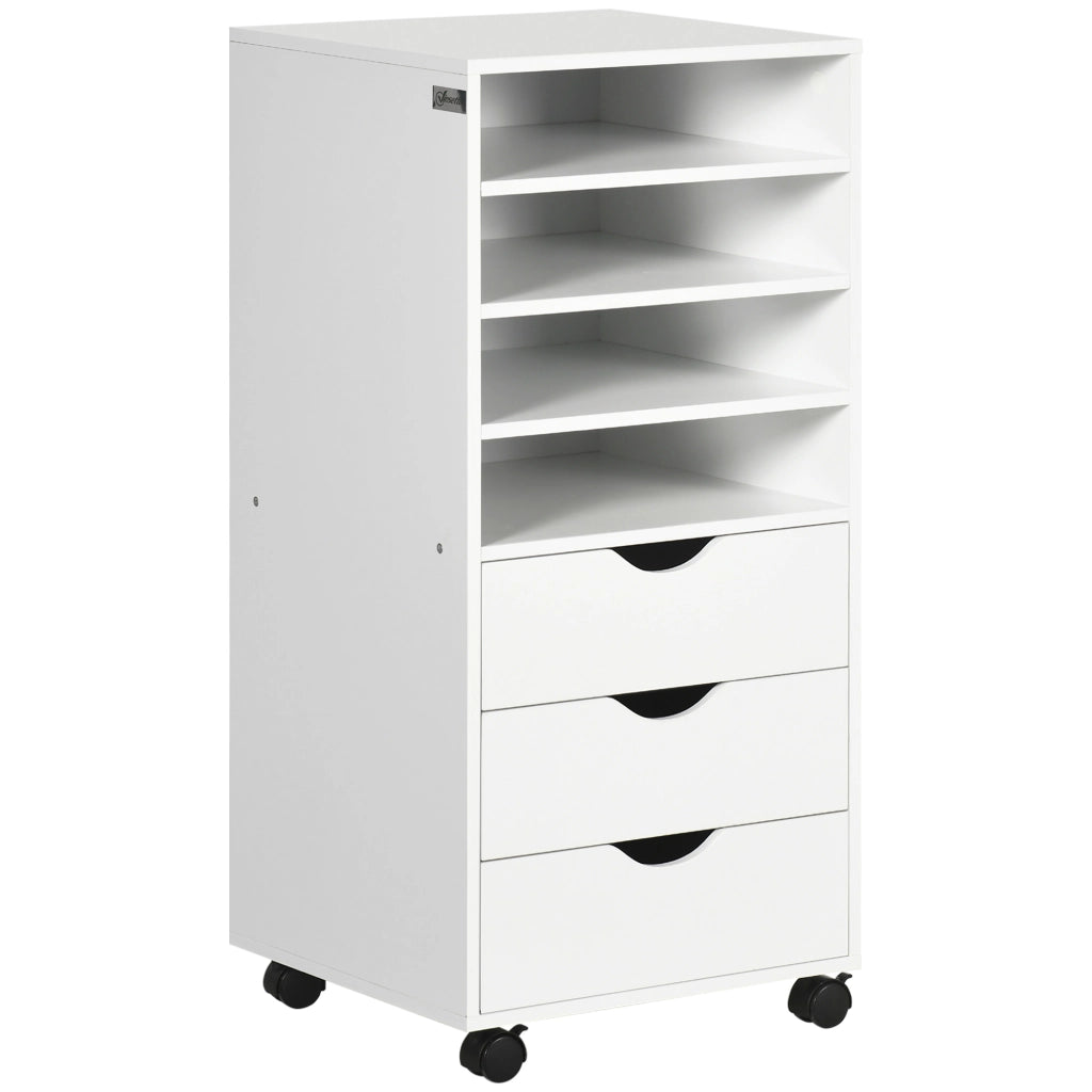 Cassettiera da Ufficio con 4 Ruote 3 Cassetti 4 Ripiani ¨C Minimal ¨C Bianco Legno