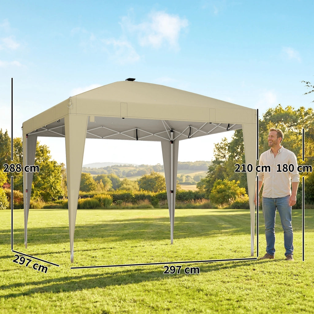 Tendone da giardino 3x3m pieghevole regolabile con illuminazione telecomando ¨C zephmum ¨C crema