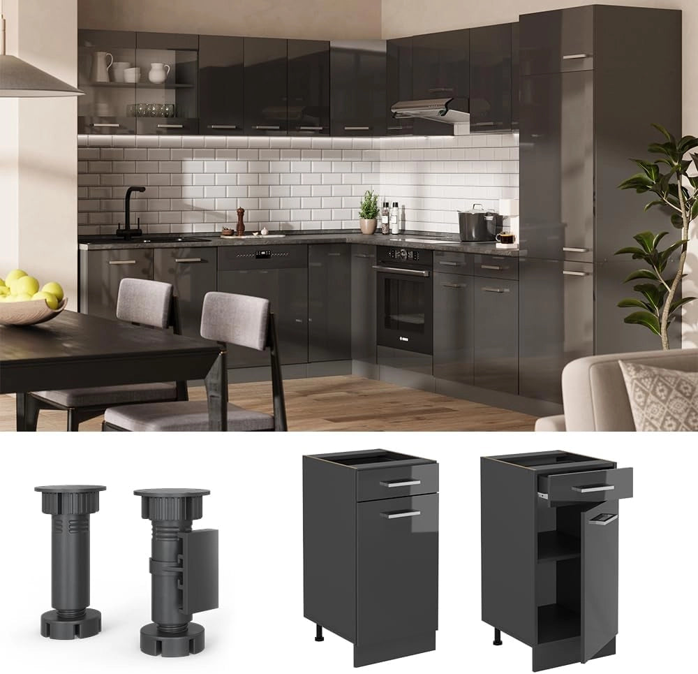 Mobiletto base per cucina R-Line, Antracite lucido, 40 cm senza piano di lavoro