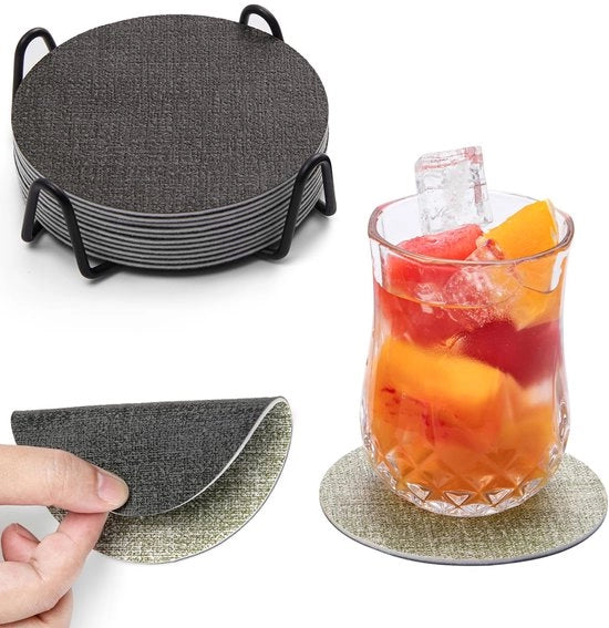 Impianti di sottoscrizione per bicchieri set da 12, sottoscrizioni in pelle doppia lato, sottoscrizioni antiscivolo a forma rotonda lavabili per bevande sottoscrizioni in pelle set (verde scuro, rotonda)