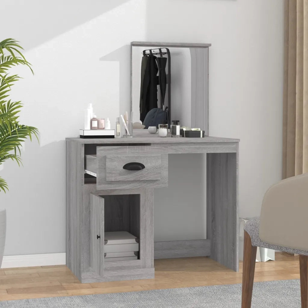 Toeletta Specchio-Tavolo da Vanit¨¤ Grigio Sonoma 90x50x132,5cm Legno Multistrato