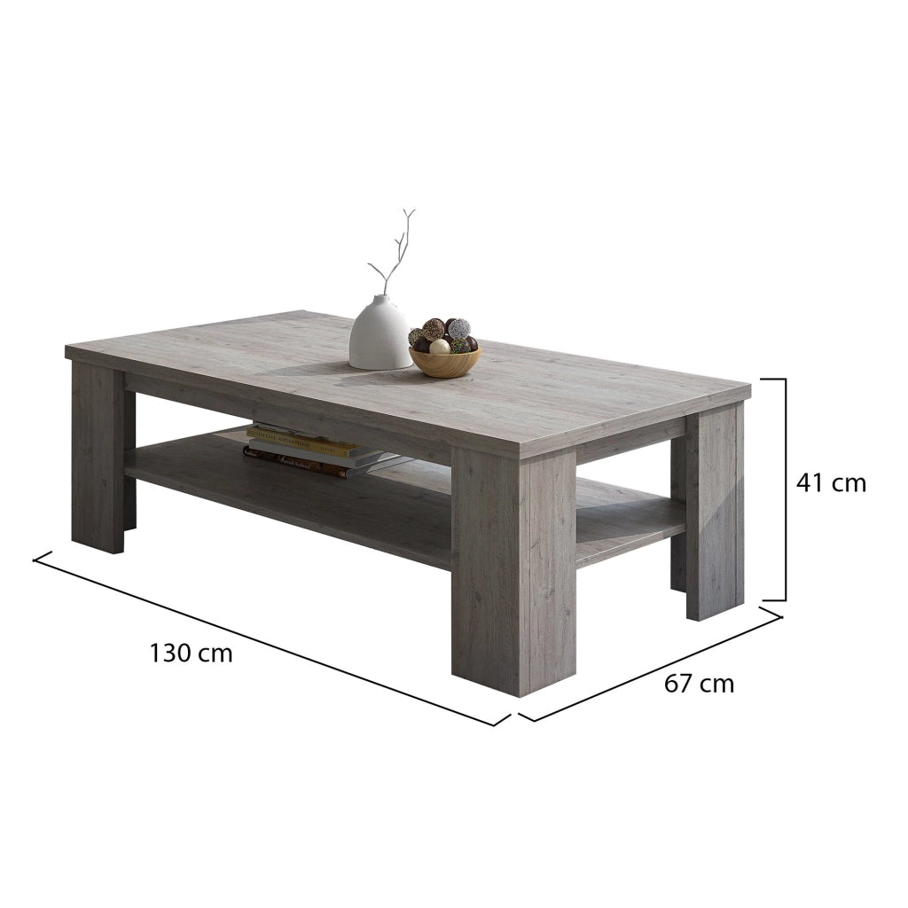 Carlazzo, Tavolino da Salotto un Vano, 130x67x41h cm Grigio Rovere Grigio