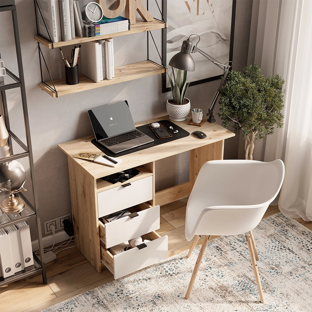 Vicco Scrivania Bianco/Artisan 105 x 50 cm con cassetti
