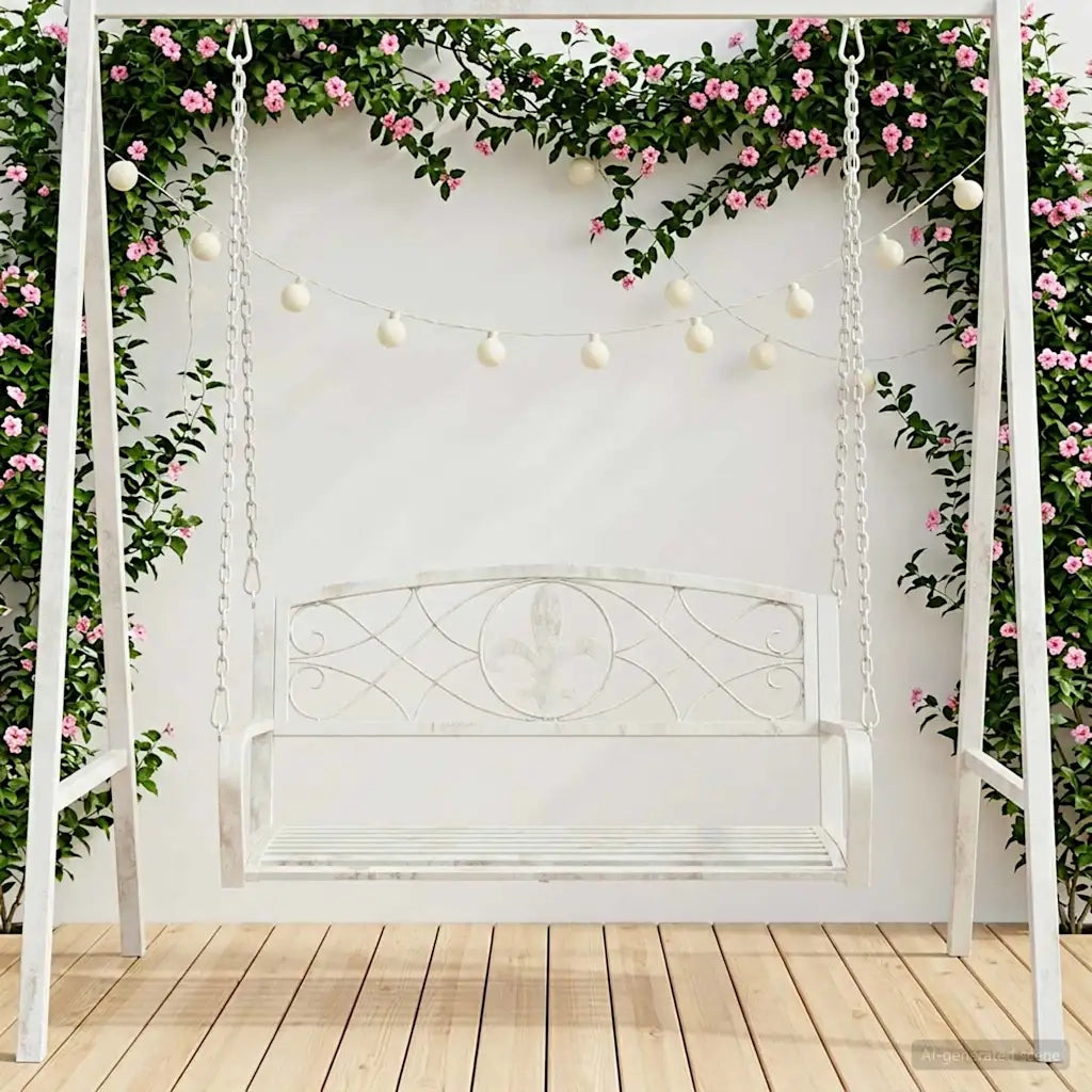 Panchina a Dondolo Acciaio 110,5 x 59 x 55 cm Bianco Antico