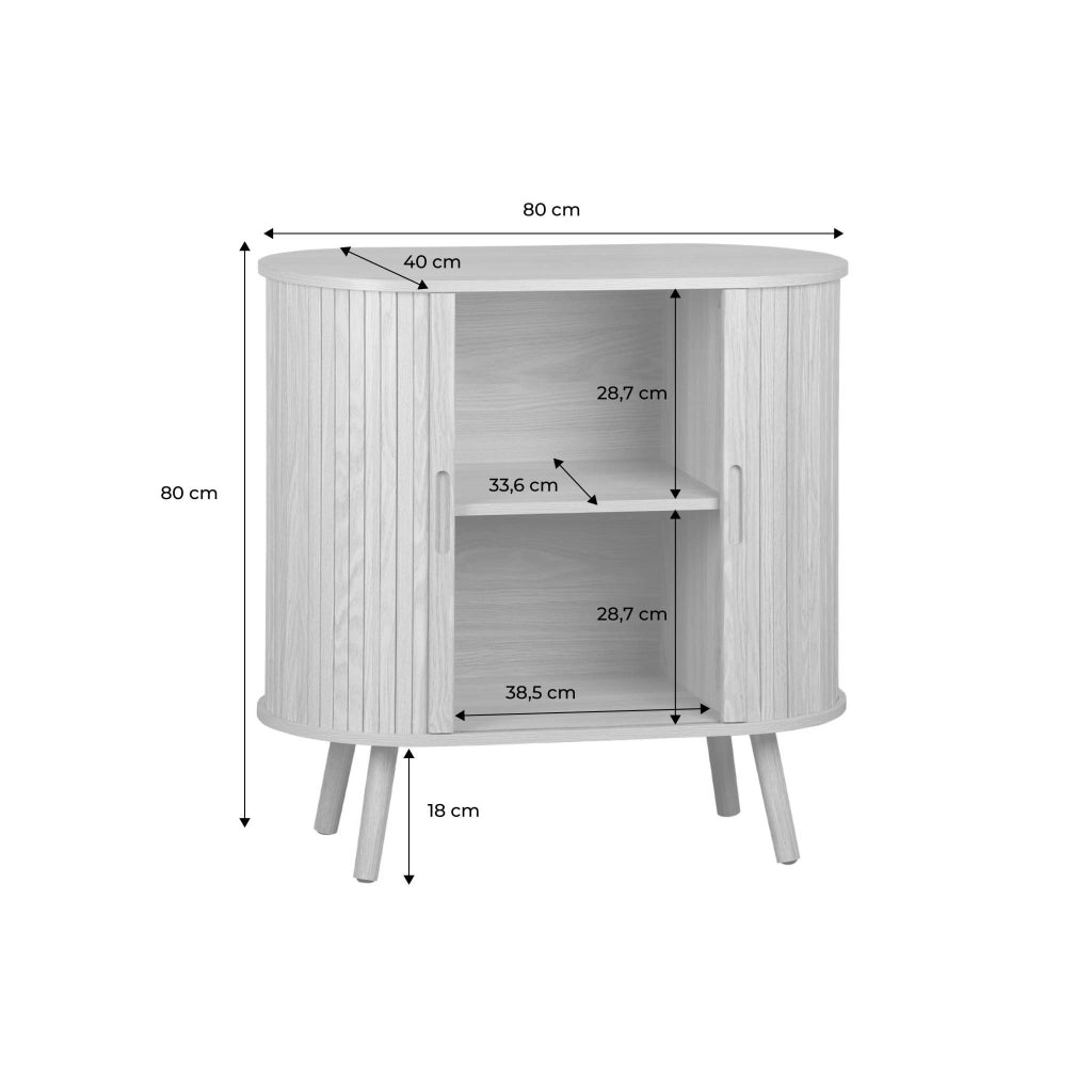 Credenza con ante scorrevoli e ripiano, marrone naturale